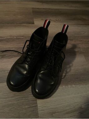 Palladium Black Lace-Up Leather Boots with Tricolor Heel Loop